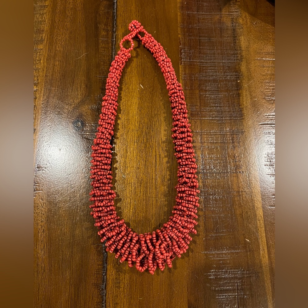 Sale!! Red Beaded Statement Necklace—Adjustable and in great condition!
